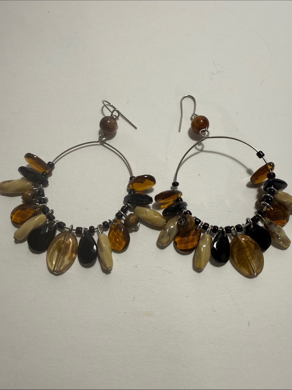 Brown and Black Beaded Hoop Earrings - Women Jewelry